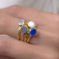 Rainbow moonstone 6mm silver bezel ring